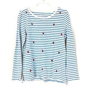 Talbots | Striped Blue/White Apple Pattern Cotton Modal Long Sleeve Top L